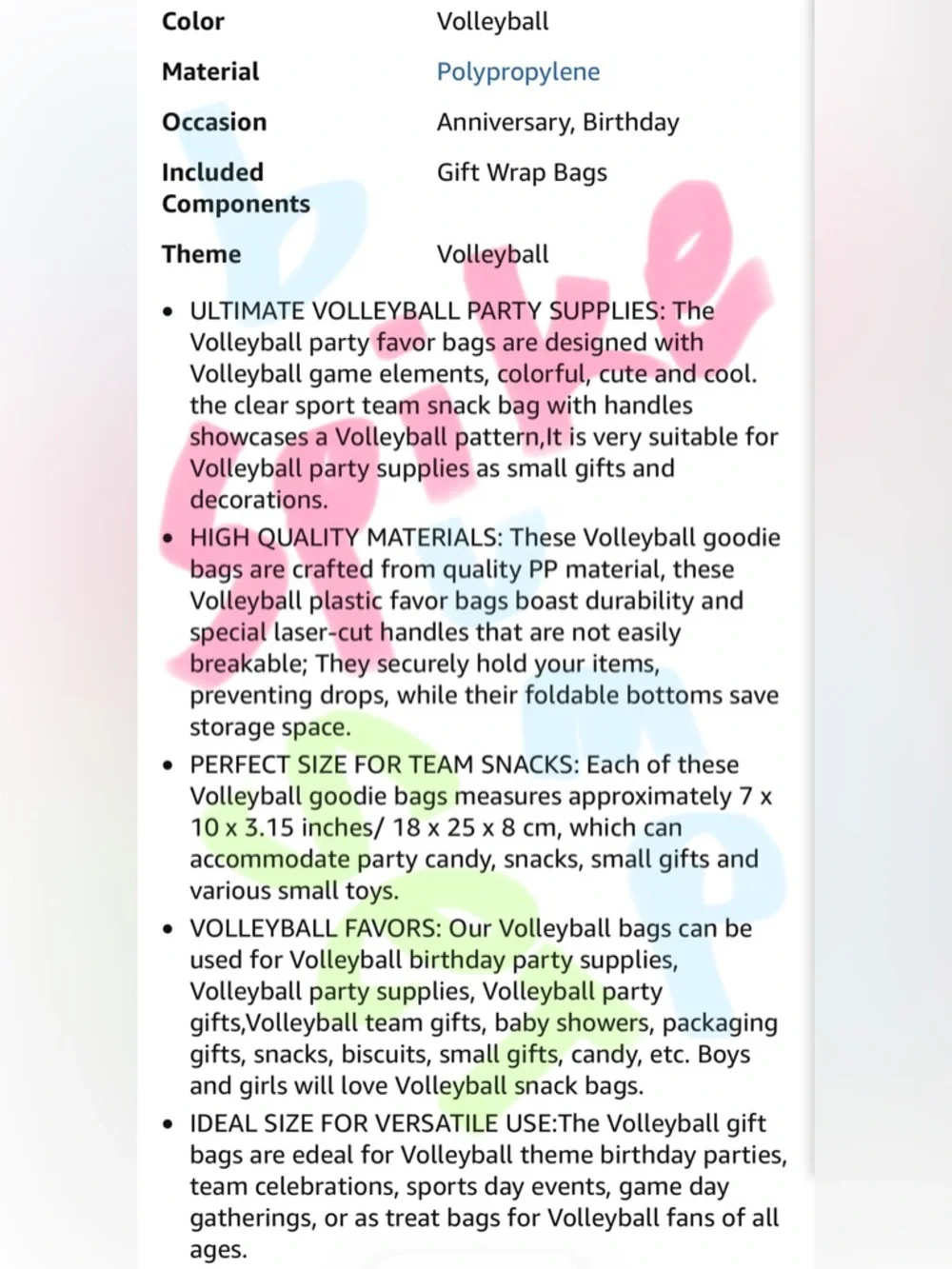 Volleyball Clear Goodie Bags with Black Ribbons
